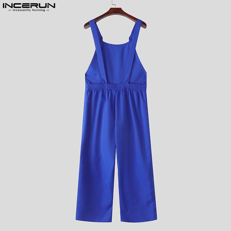 INCERUN Summer Men Adjustable Suspenders Back Elastic Waist Long Jumpsuits Rompers