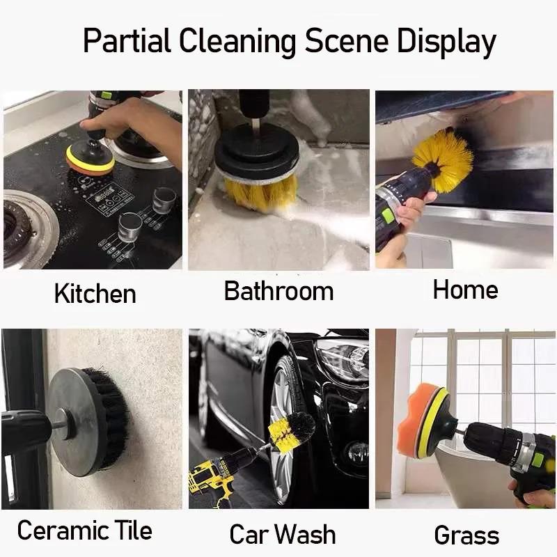 3pcs Drill Brush Attachment Set Power Scrubber Brush With Drill Scrub Brush For Cleaning Showers Tubs Bathroom Tile Grout Carpet