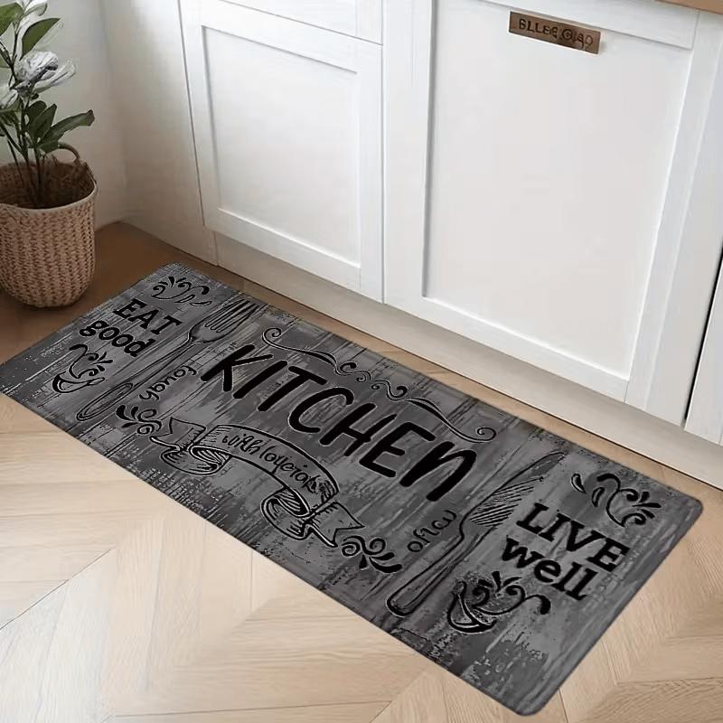 Dark Gray Kitchen Rug, Laundry Room Mat, Made of Plush Material, 1.19 cm Thick, Water-absorbent and Slip-resistant. Suitable for Entryways, Bedrooms,