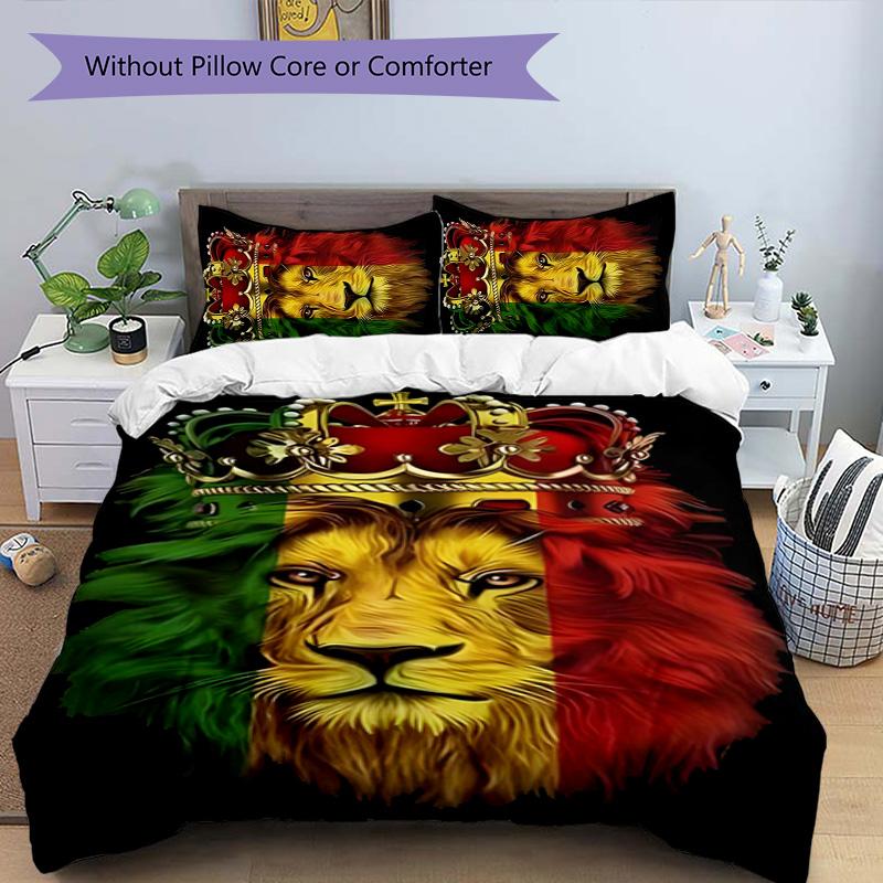 Rastafari Lion of Judah 3pcs Bedding Set Duvet Cover Closure Includes 1 Duvet Cover & 2 Pillowcases for All Seasons Bedroom Home Dorm Decor