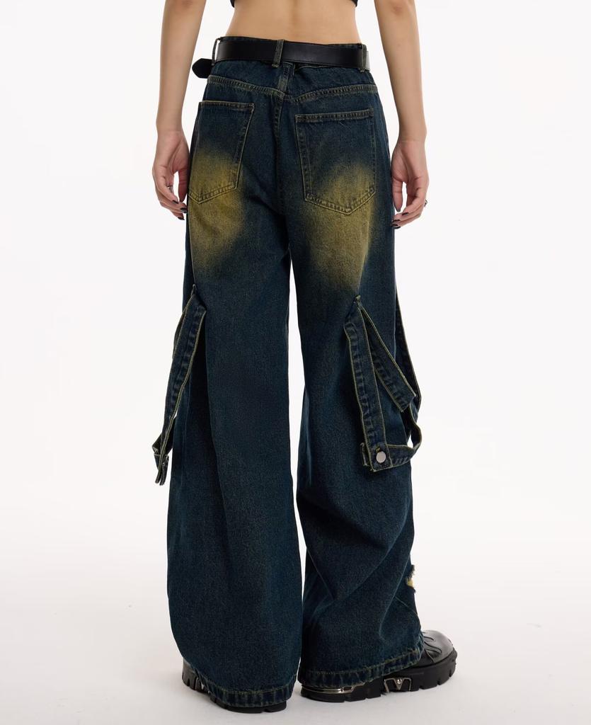 Американские винтажные прямые джинсы с высокой талией, женские черные брюки, повседневные мешковатые брюки Y2K, широкие брюки в стиле гранж, джинсовые брюки в уличном стиле