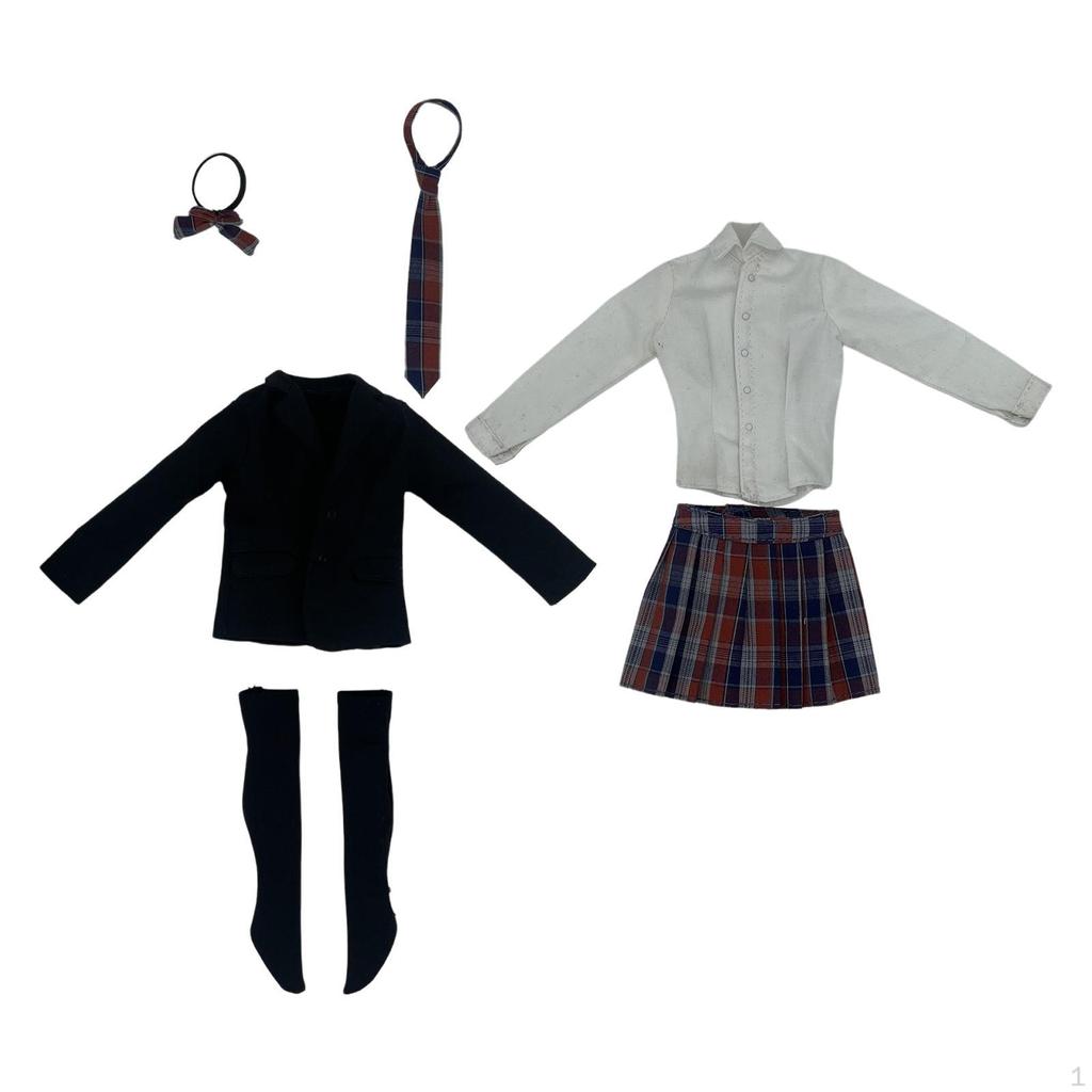 1/6 Female Short Skirt Handmade Doll Clothes 6 Piece Set Coats Tie Costume Miniature Clothing for