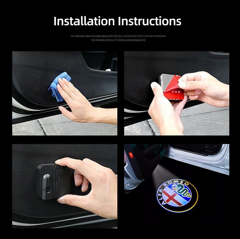 2pcs HD Car Door Welcome Light Led Projector Lamp For Alfa Romeo Giulietta Mito 159 Giulia Stelvio 156 147 Tonale Brera Disco