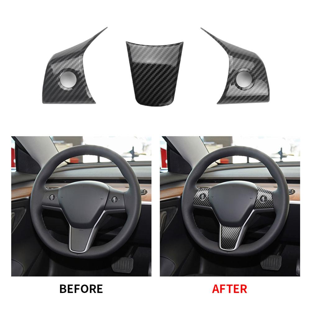 For Tesla Model 3 Model Y Carbon Fiber Steering Wheel Button Cover Trim Car Styling Decoration Car Interior