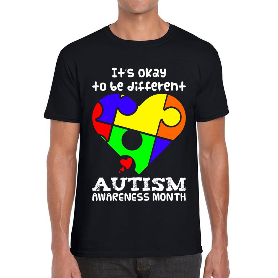 It's Ok To Be Different Autism Awareness Month Unisex Mens T Shirt Womens Tops Tees