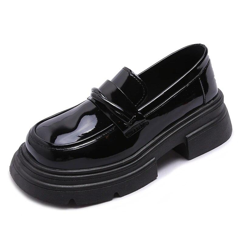 Женские лоферы на высоком каблуке, весна 2024, лакированные кожаные туфли-лодочки на массивной платформе, женские черные туфли без шнуровки Jk, форменная обувь Мэри Джейн