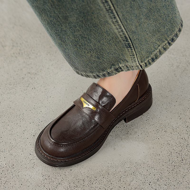 Krazing Pot Овчина круглый носок низкий каблук осень лето обувь без застежек женские оксфорды туфли металлические застежки лодочки