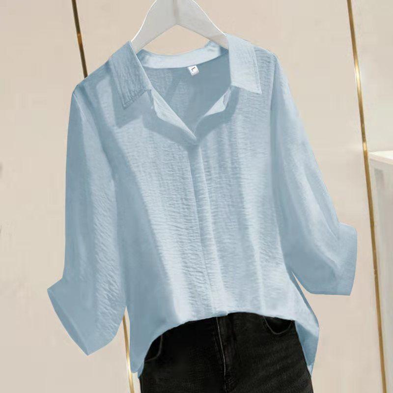 Хлопковая женская свободная рубашка большого размера с рукавом 3/4, женский летний простой пуловер, топ с v-образным вырезом и рукавами «летучая мышь», рубашка-поло