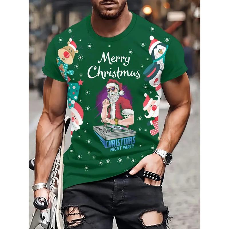 Рождественская мужская футболка с 3D-принтом, повседневные футболки с коротким рукавом, уличная мода, свитер с круглым вырезом, мужская свободная футболка