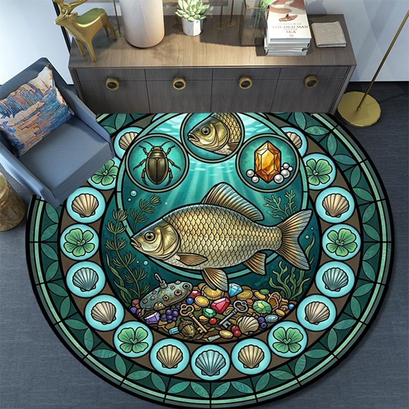Aquatic Life Glass Round Area Rug Under Office Chairs Bedroom Living Room Home Decor