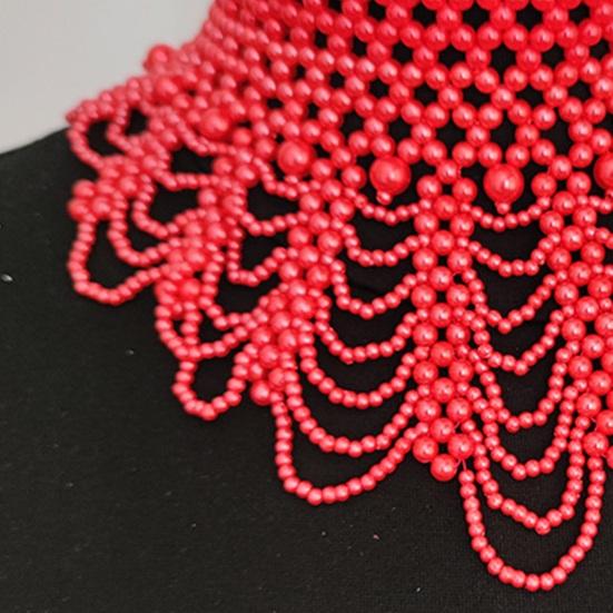 Imitation Pearl Fake Collar Necklace Hollow Design Multi Layer Detachable Collar Solid Color Dress