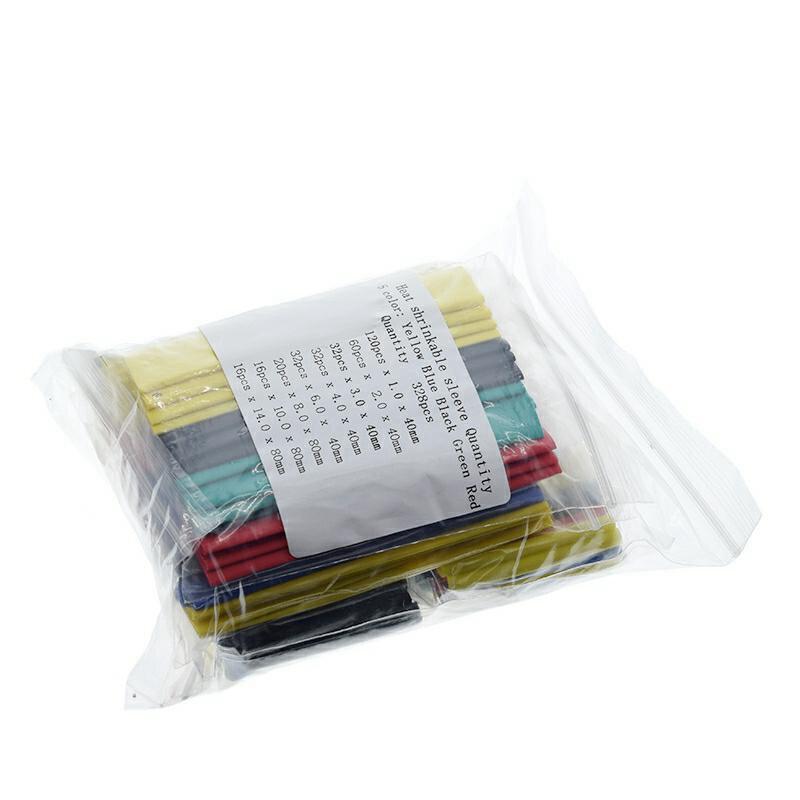 328 шт. Термоусадочные трубки, 5 цветов, 8 размеров, комбинированный набор трубок с оберточными рукавами