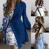 Spring Fall Women's Fashion Floral Print Long Sleeve V-Neck High Waist Casual Dress