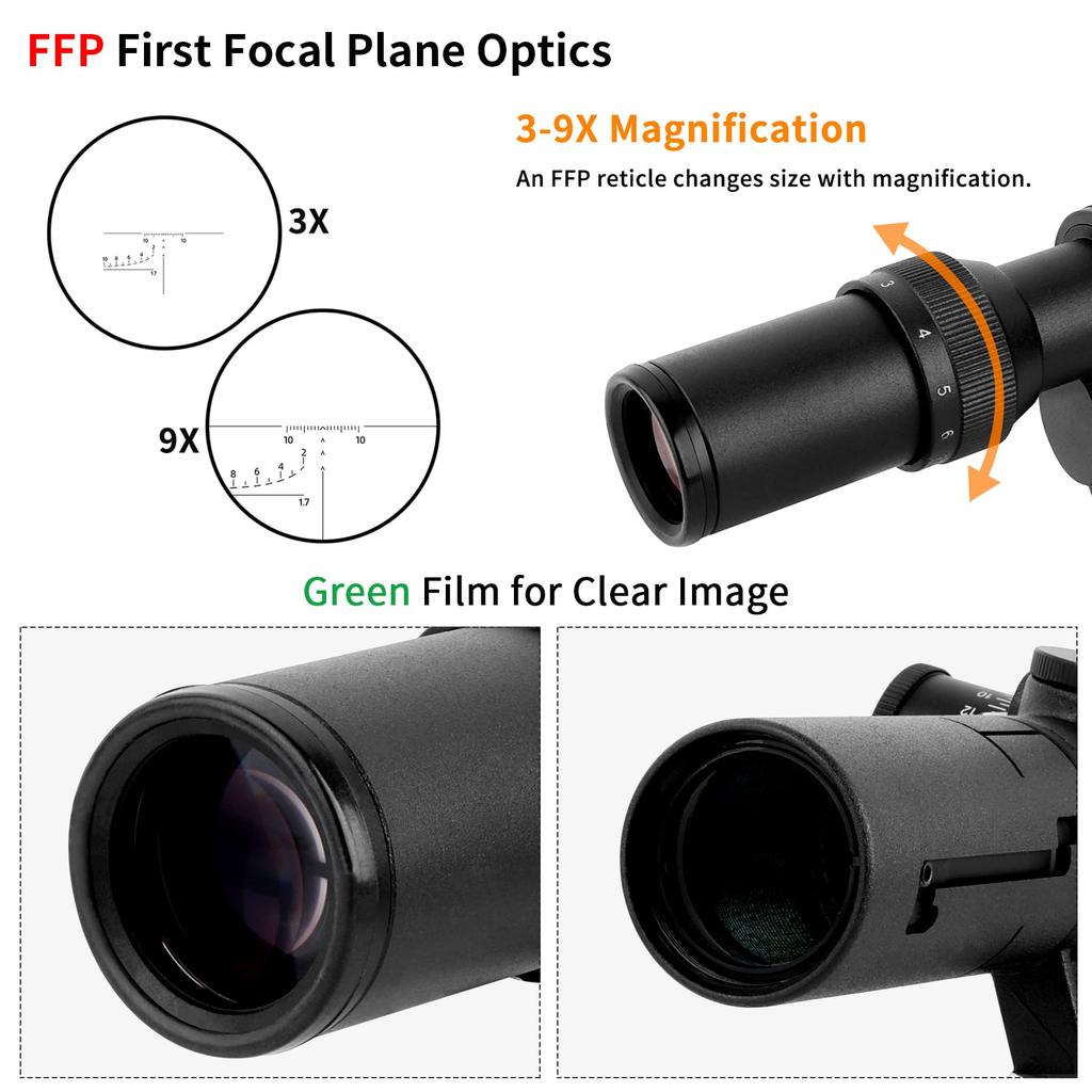 Оптический прицел FOCUHUNTER 3-9X26 SVD для Драгунова АК, FFP, Тактический прицел, Первая фокальная плоскость, Боковое крепление, Сетка PSO-1 Черно-красная, Выдвижная бленда,
