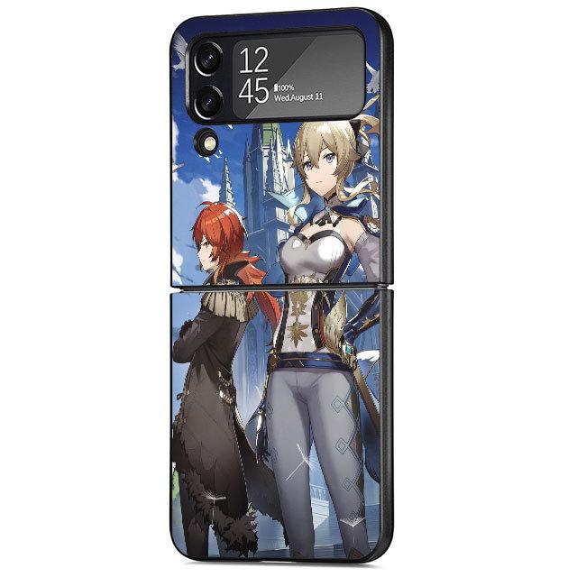 Case For Samsung Galaxy Zflip3 Z Flip 3 5g Zflip Z Flip 4 Flip3 Flip4 Genshin Impact Anime Cute Cover Black Cases Bumper