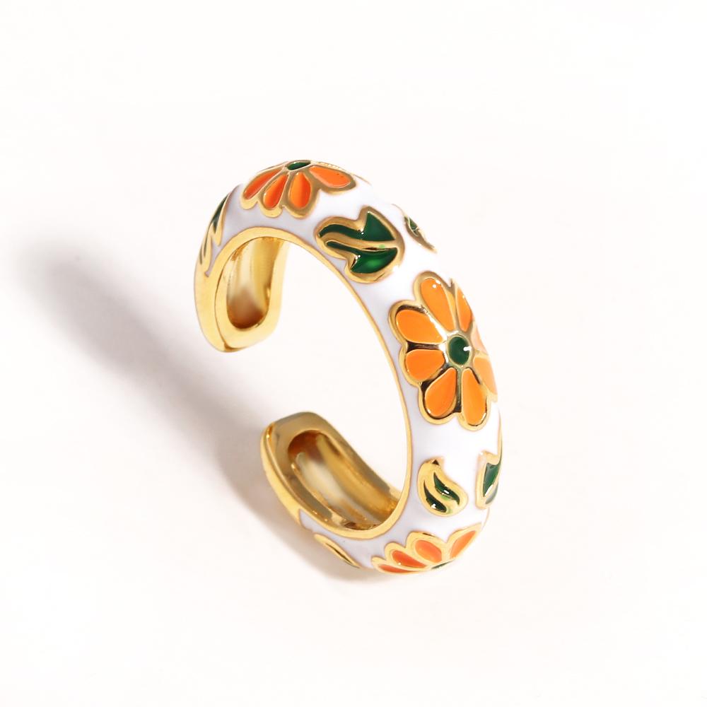Винтажные красочные эмалированные кольца с цветами, модные геометрические минималистичные женские кольца с цветочным узором для свадьбы, вечеринки, помолвки, ювелирные украшения, подарок.