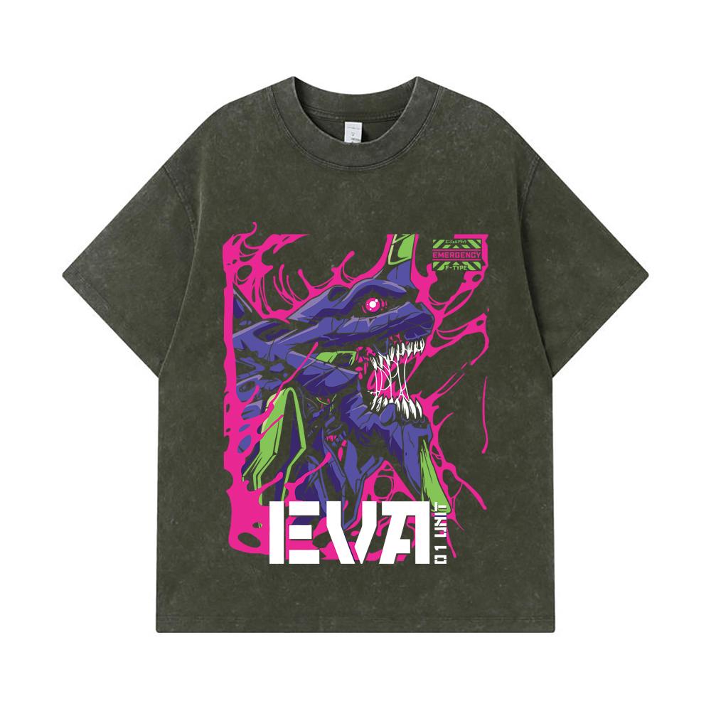 275 GSM Washed T-shirts 100% Cotton Evangelion V8 Print Unisex Heavy Cotton T Shirt