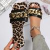 Summer Outwear Leopard Print Slippers Woven Flat Bottom 35-43 Beach Shoes Sandals and Slippers for Women