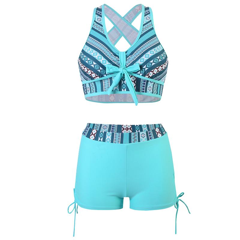 Купальник женский купальник с высокой талией и бантом комплект бикини пуш-ап купальный костюм с принтом пляжная одежда летнее бикини женский