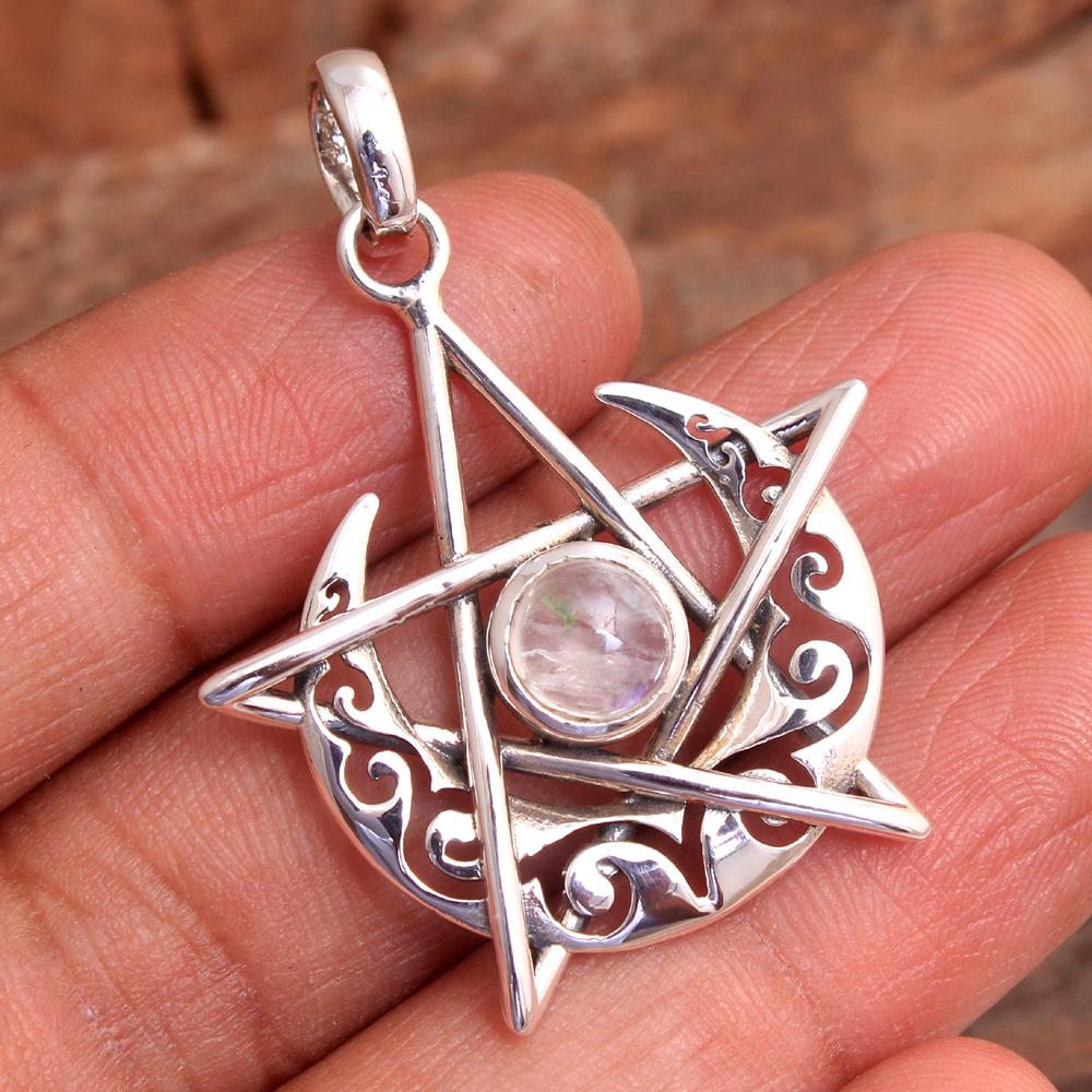 Сердолик Ларимар Кианит Зеленый Оникс Лунный Камень Звезда и Луна Подвеска Стерлингового Серебра 925 Ювелирные Изделия Ручной Работы