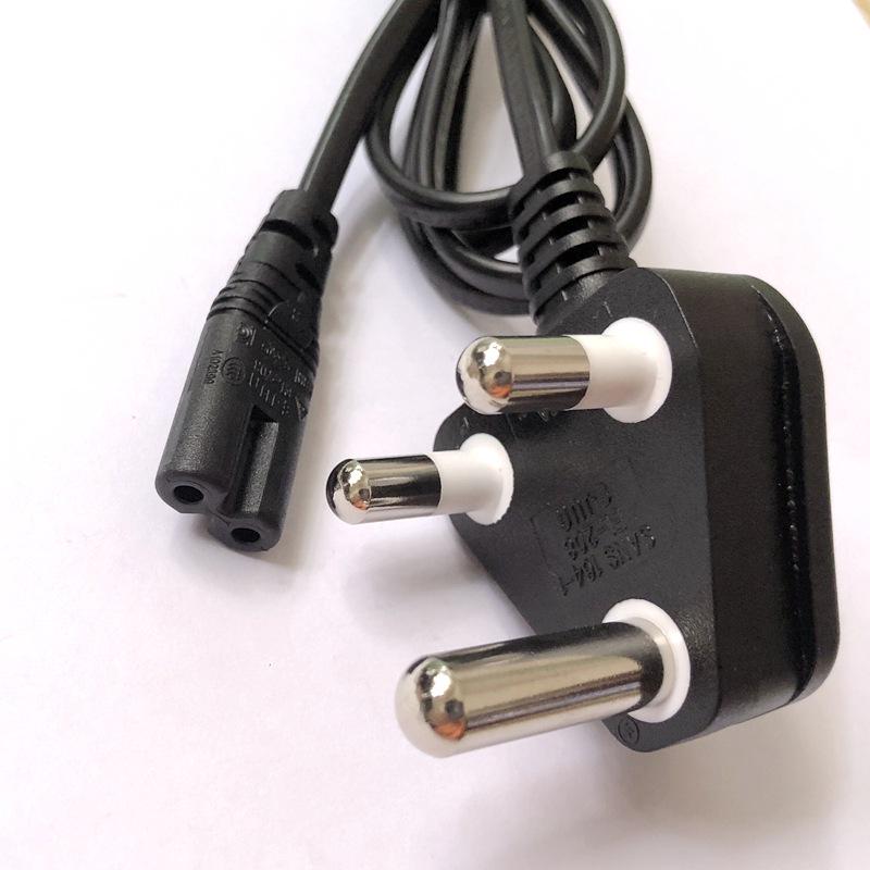 250V South African Power Cord with Three-Pin Plug, Stripped & Tinned Tail, Large/Small Size