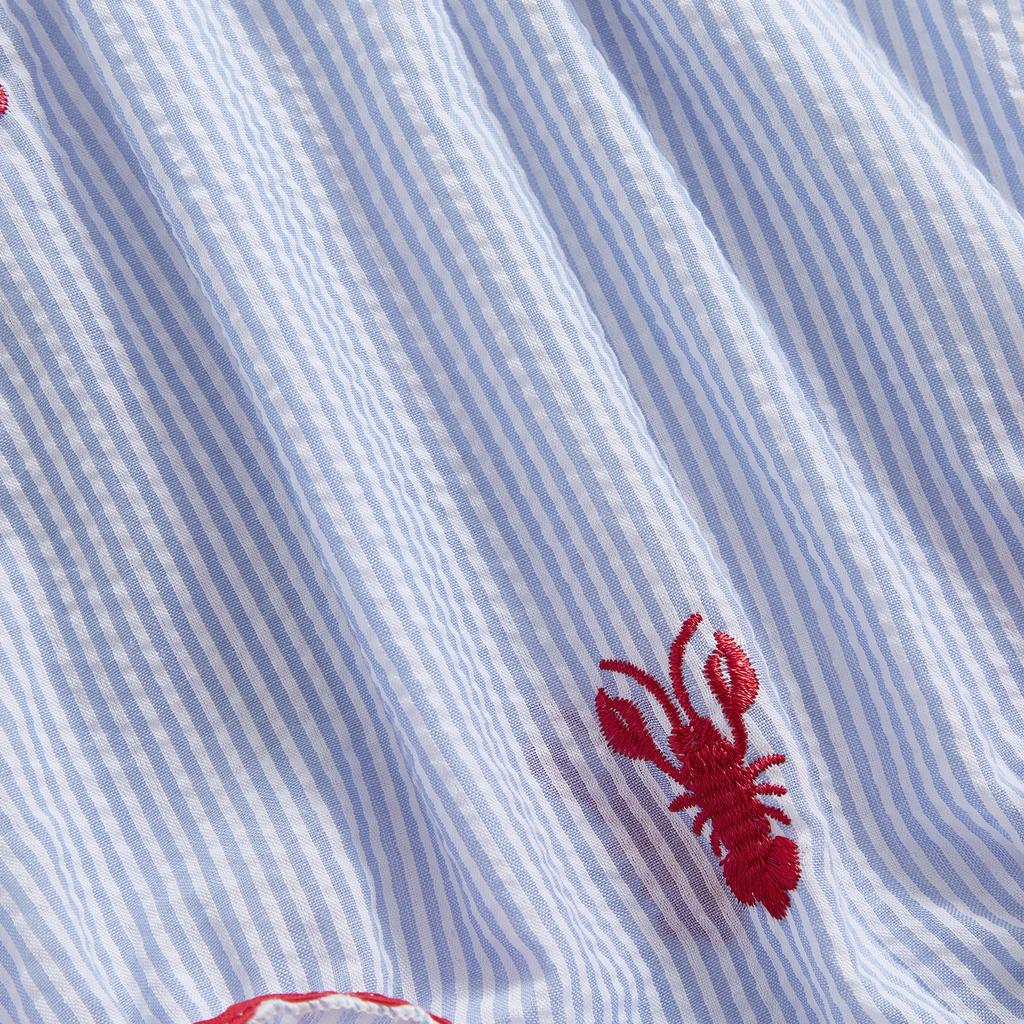 Baby Girls Rompers Lobster Embroidery Round Neck Fly Sleeve Infant Bodysuits Jumpsuits