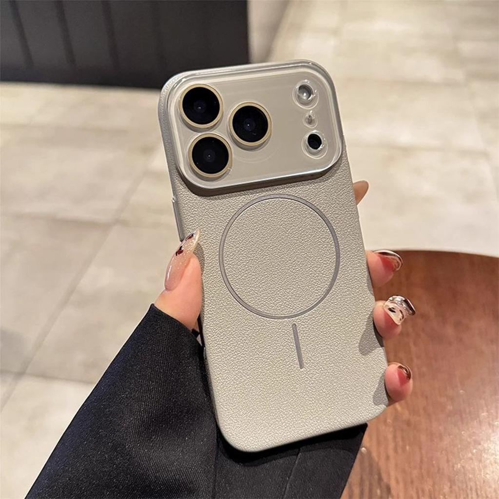 New Leather Texture Magnetic Phone Case for Apple 17PROMAX Anti Drop Matte Japanese and Korean Fine Circle Magnetic Phone Case