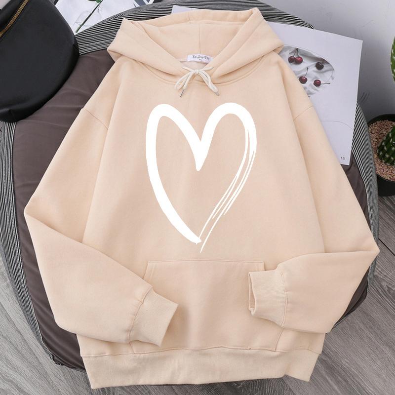 Sweatshirt Women's Heart-print Plush Top For Loose Casual Sports Hooded Pullover
