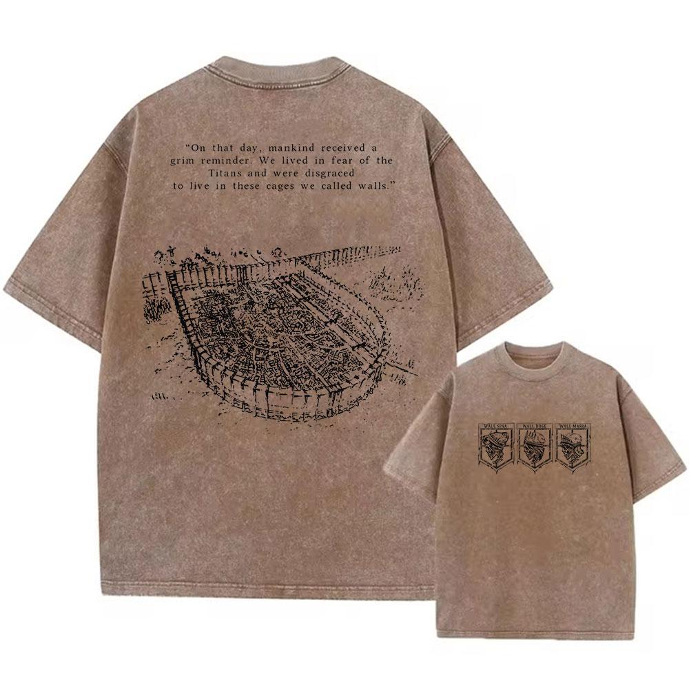 Цветная выстиранная футболка с принтом ретро Харадзюку топ с аниме атака титанов графикой нейтральная летняя хлопковая свободная