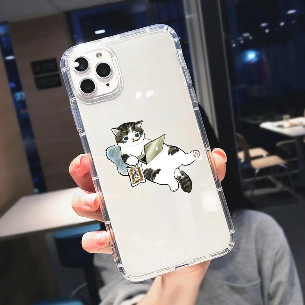 Чехол для телефона с милым котом и забавным мультяшным рисунком для iPhone 11 12 14 13 Pro Max XR XS X 8 7 Plus, прозрачный мягкий чехол с милым животным рисунком