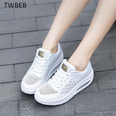 Женские кроссовки белого цвета с говяжьей сухожильной подошвой Sepatu Kasual Wanita Flat Wanita Sepatu Tebal Sole Tinggi Meningkatkan Sepatu5Cm