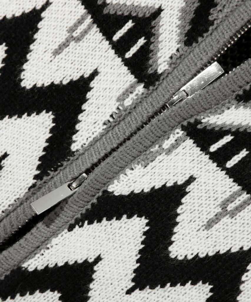 TRILLION Washable Nordic Jacquard 2-Way Hooded Zip-Up Knit [Gray]