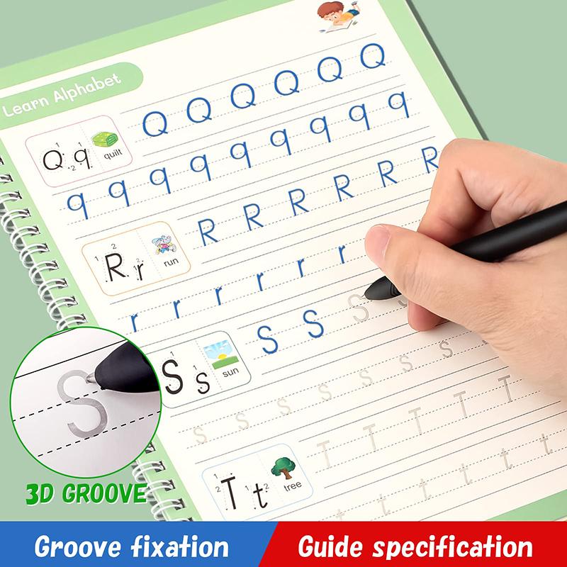 1/4 шт. Волшебная тетрадь для практики, ручка для дошкольников, каллиграфия, английская версия, бесплатная протирка, детская многоразовая тетрадь для письма