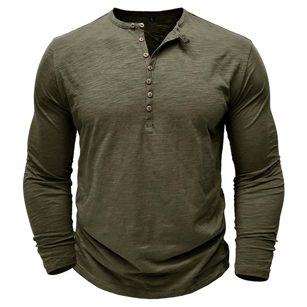 Men'S Button Up Long Sleeved Fashionable Casual Sports Top