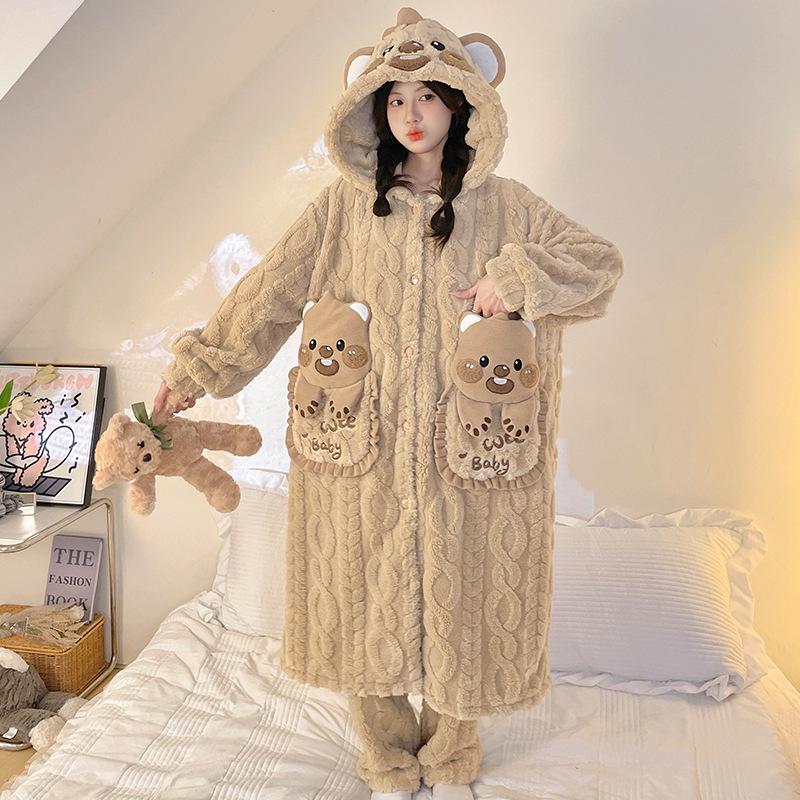 Женская зимняя ночная рубашка из бархата и кораллового флиса размера плюс - симпатичная домашняя одежда из плотной фланели