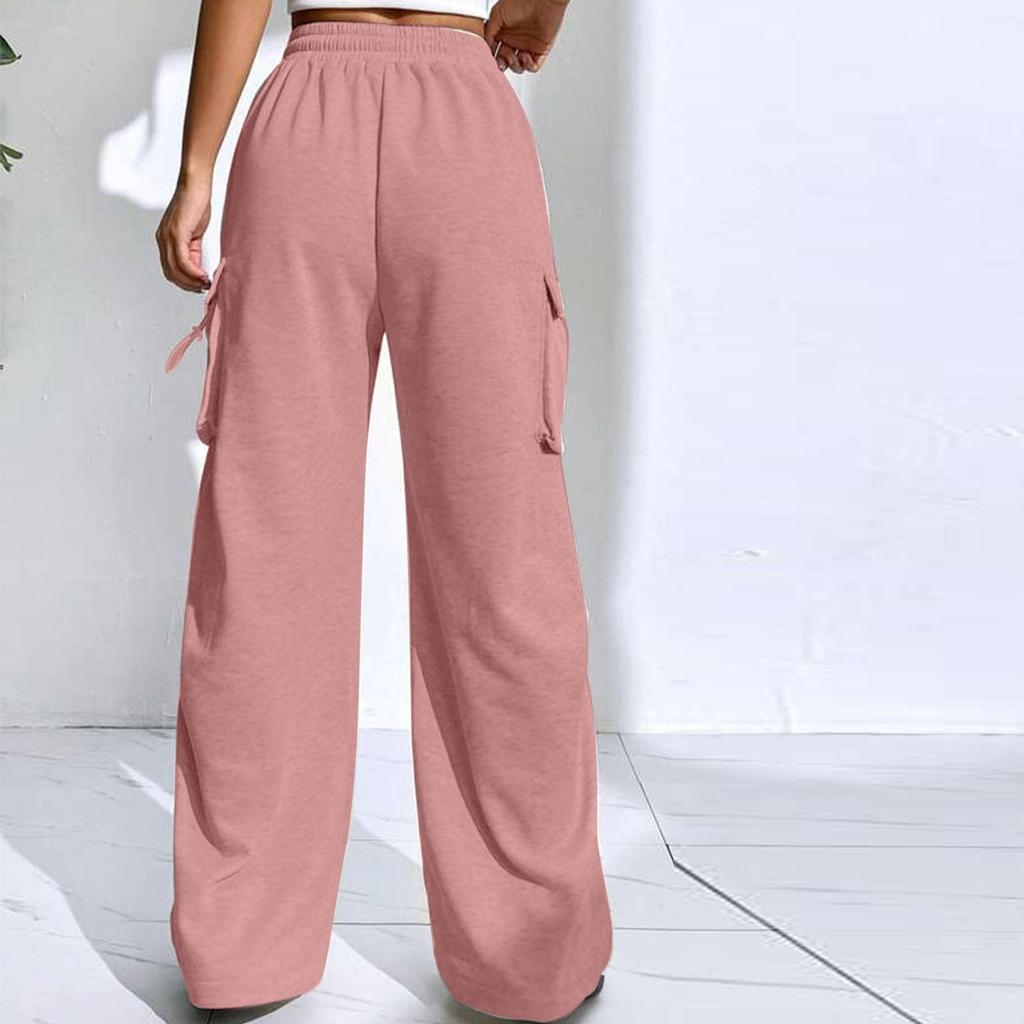 Женские эластичные брюки с высокой талией, повседневные активные брюки с широкими штанинами и длинными брюками, брюки с карманами