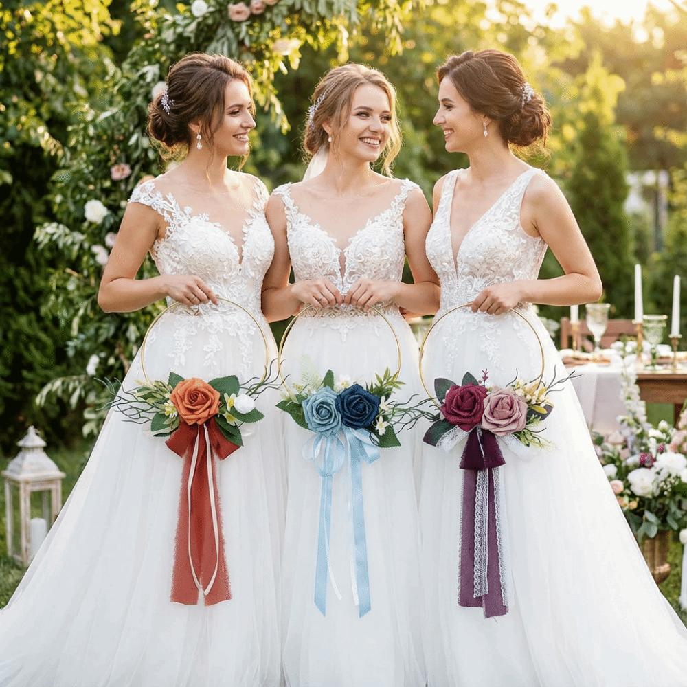 Handheld Wedding Gold Hoop Bouquet Elegant Bridesmaid Floral Hoop Wreath  Anniversary Celebrations