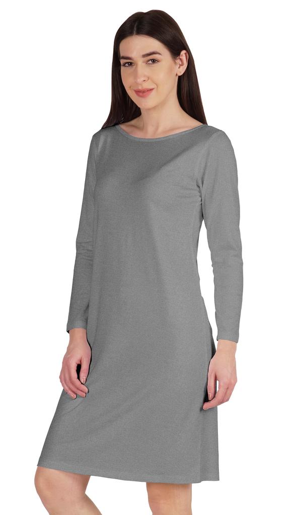 Inkmeso Knee Length Plain Dress Long Sleeve Boat Neck Tshirt Dress For Women