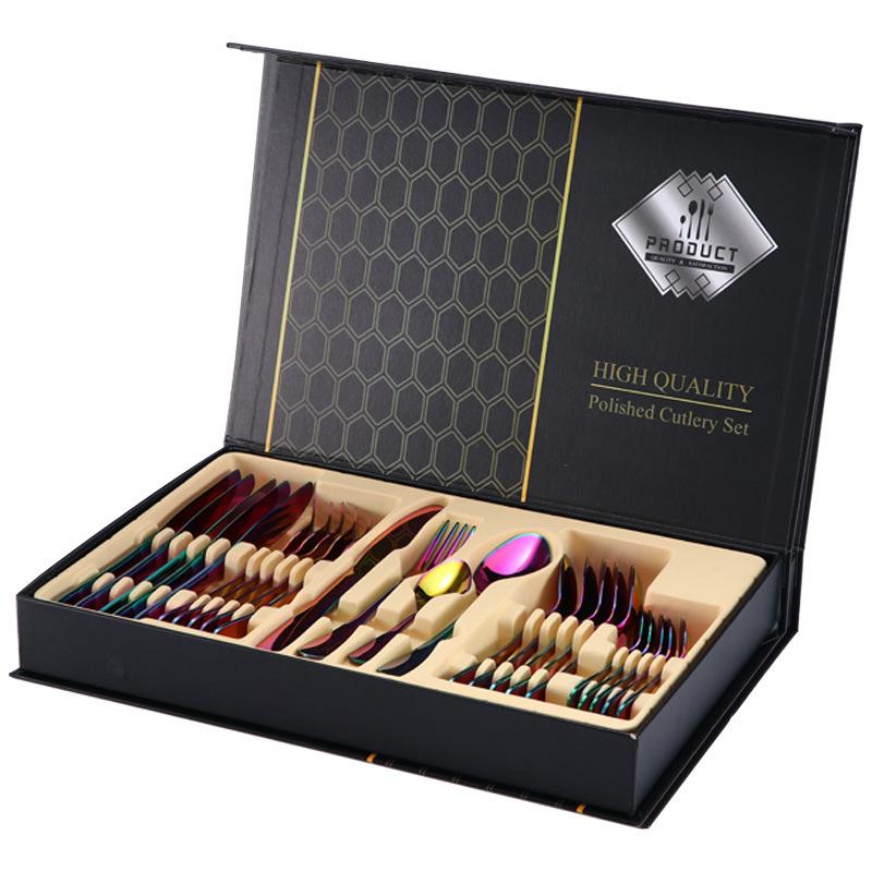 24pcs Silverware Set with Steak Knives Forks Spoons,Stainless Steel Tableware Cutlery Service for 6,Dishwasher Safe