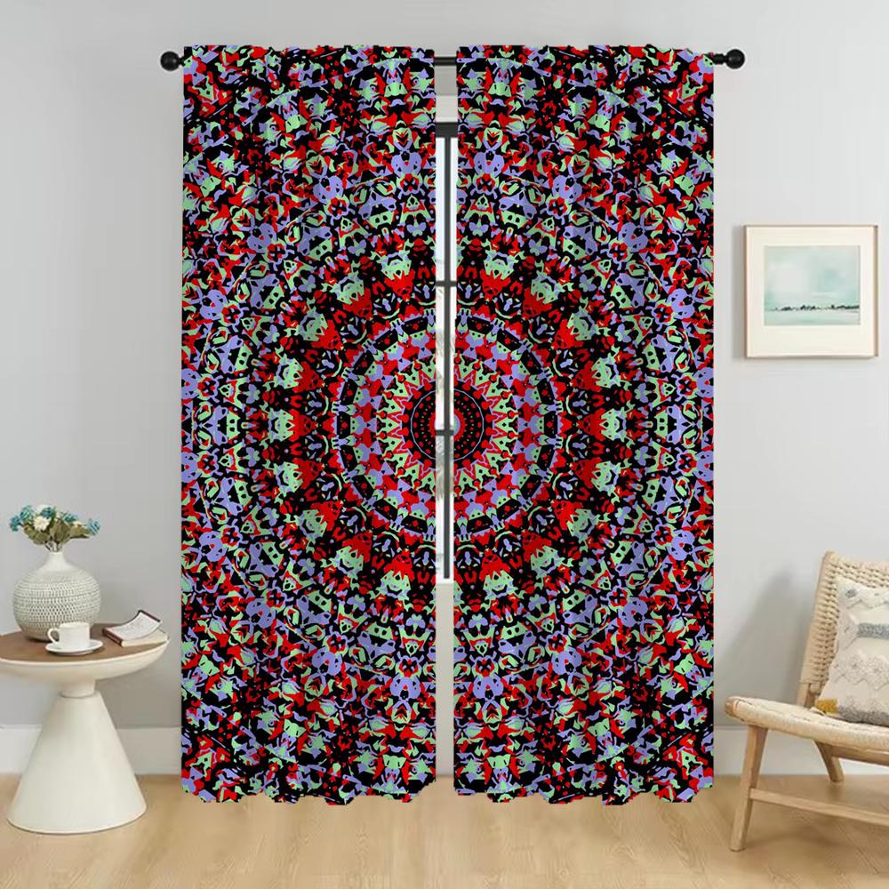 Яркие мандалы, кухонные шторы для гостиной, тюль для спальни, занавески для домашнего интерьера, 2 предмета, оттенки