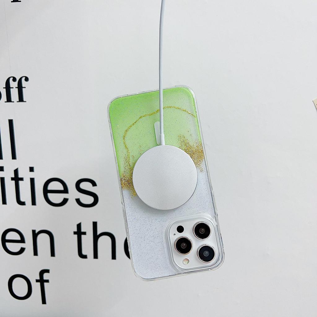 Чехол iPhone15ProMax/14pro/13/12 прозрачный TPU с клеем Quicksand Gold Foil на магнитной присоске