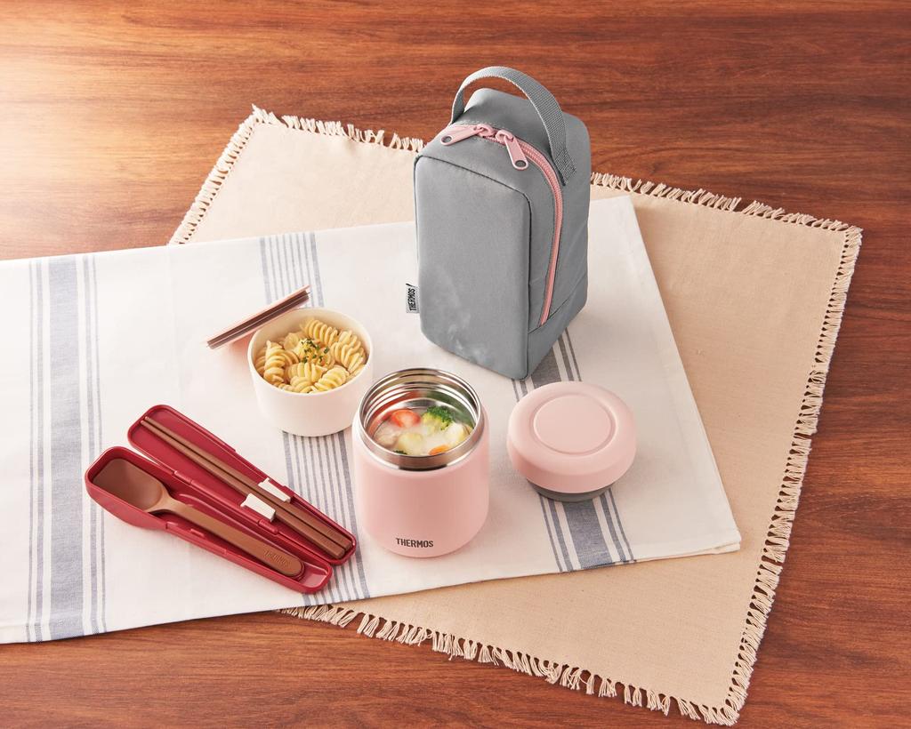 Термос с вакуумной изоляцией для супа и обеда 300 мл розовый серый JBY-551 P-GY