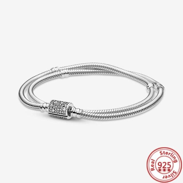 Классическая серия, браслет в виде сердца из 100% стерлингового серебра 925 пробы, подходит для оригинальных бусин, подвесок, сделай сам, двойной слой, ювелирное украшение для любви, подарок