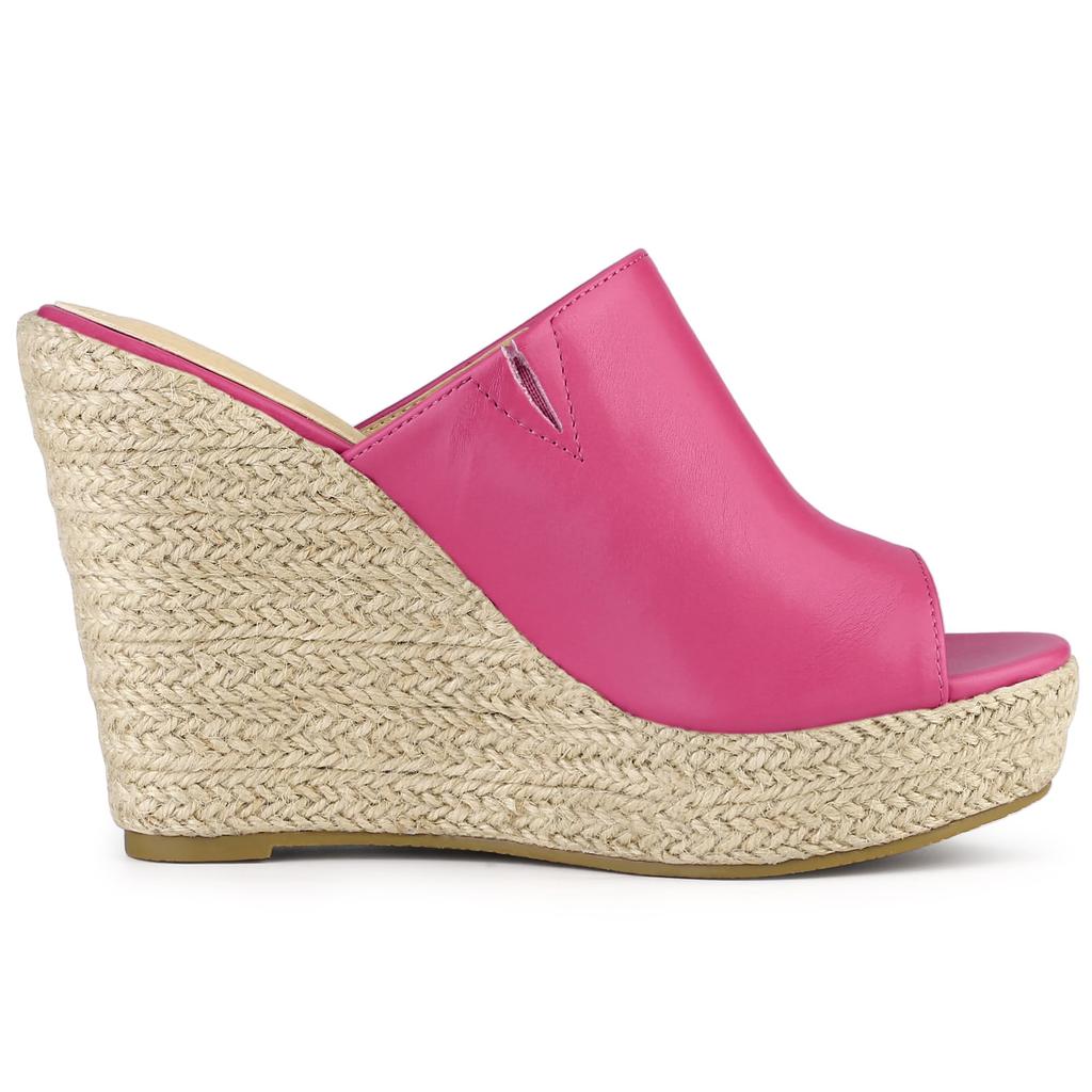 Allegra K Women's Platform Mules, Open Toe, Wedge Heel, Hot Pink, Size 23.5cm