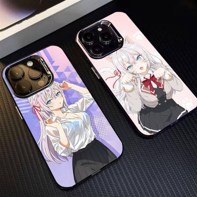 Аниме Милый A-Аля Чехол для телефона для iPhone 16 17 15 14 12 13 Pro Max Черный Цвет Ударопрочный Чехол
