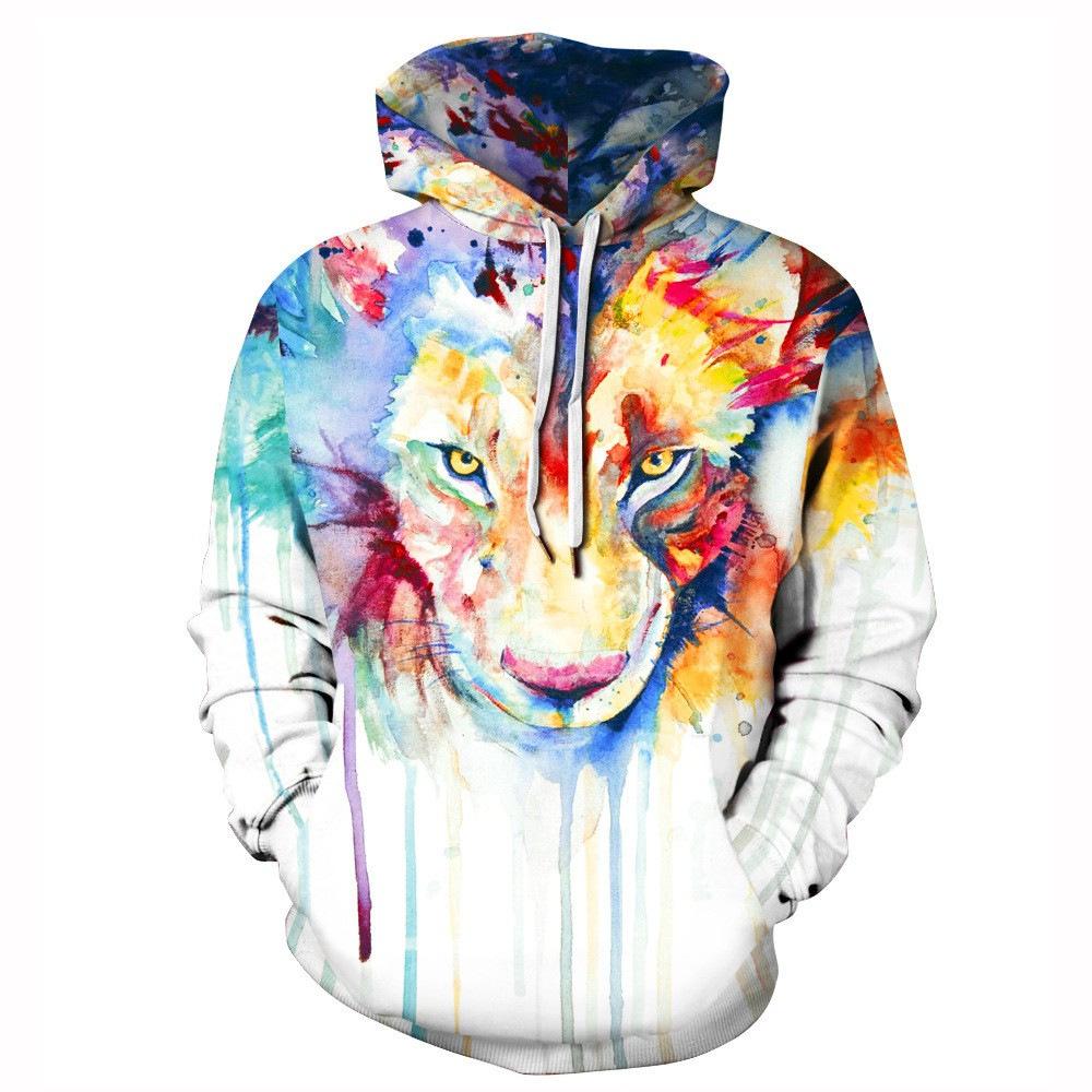 Осень Новая толстовка с капюшоном с принтом льва 3D Digital, повседневная свободная толстовка