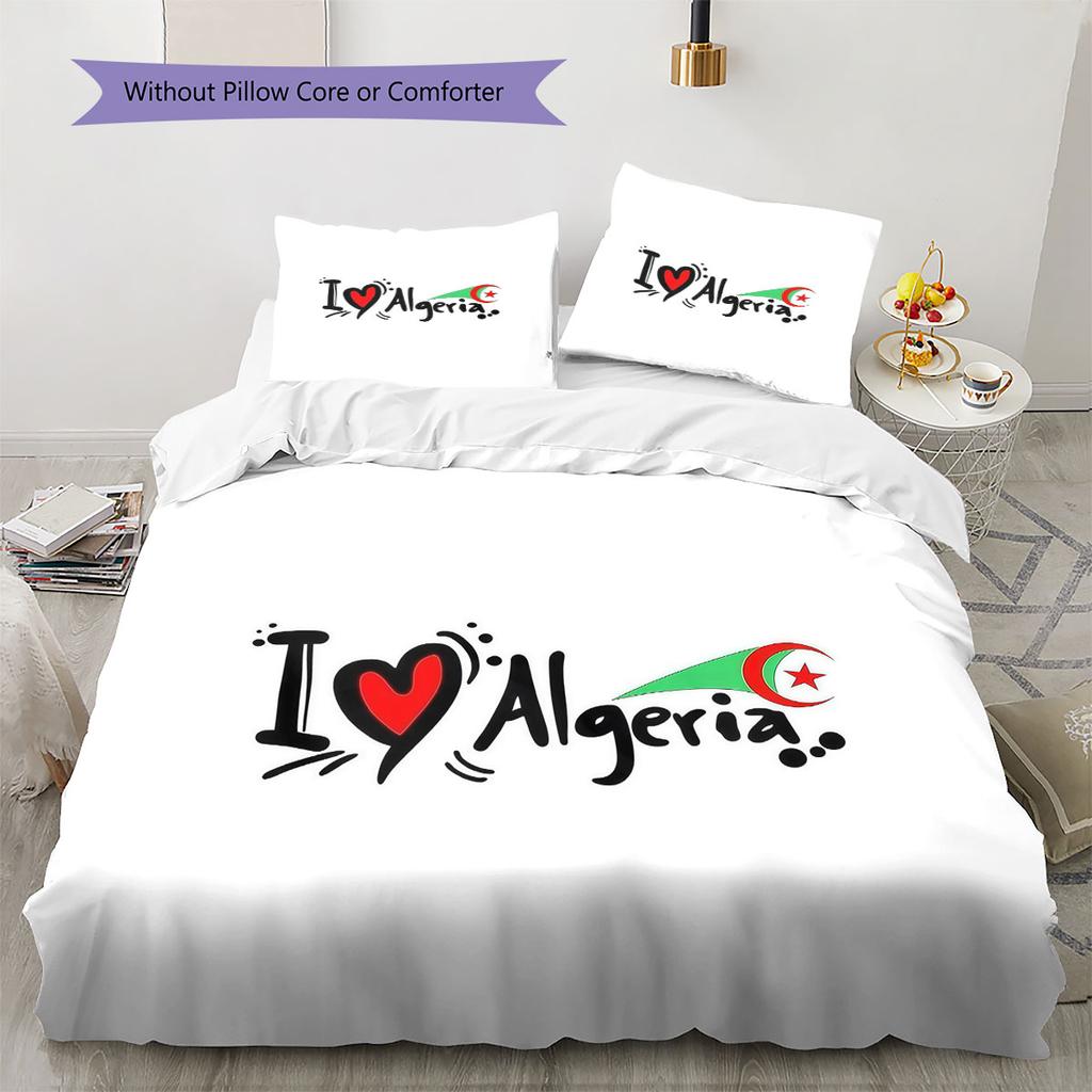 Algeria National Football Team Pattern Bedding,Quilt Set Quilt Cover Pillowcase Home Birthday Gift(1 * duvet cover + 2 * pillowcase, without core)