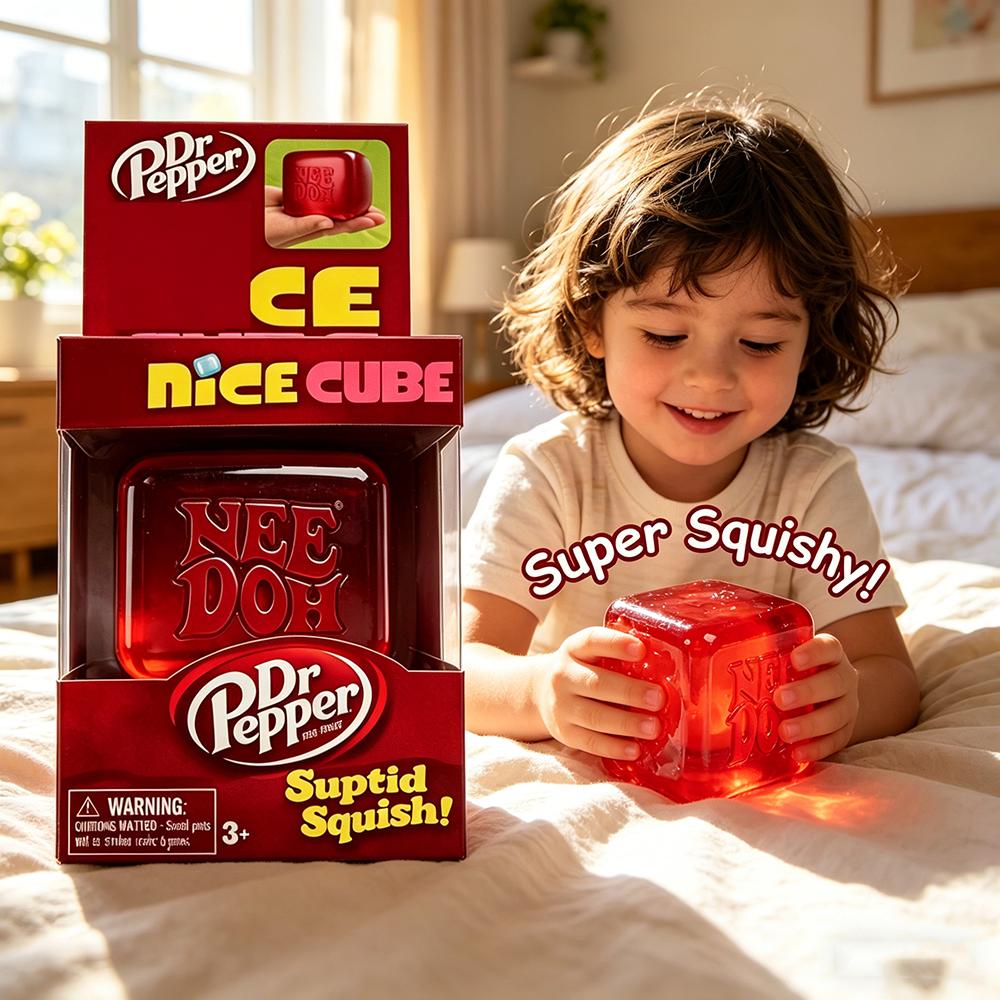 Dr Pepper X Nice Cube Сквиши Игрушка для снятия стресса Мягкий кубик-фиджет для сжатия для детей и взрослых Сенсорная игрушка для снятия тревожности
