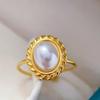 Регулируемое жемчужное кольцо для женщин – Модное золото из нержавеющей стали, открытое кольцо, минималистичные элегантные украшения