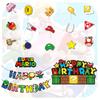 Super Mario Birthday Party Decoration Set Cartoon Themed Flags And Cake Toppers